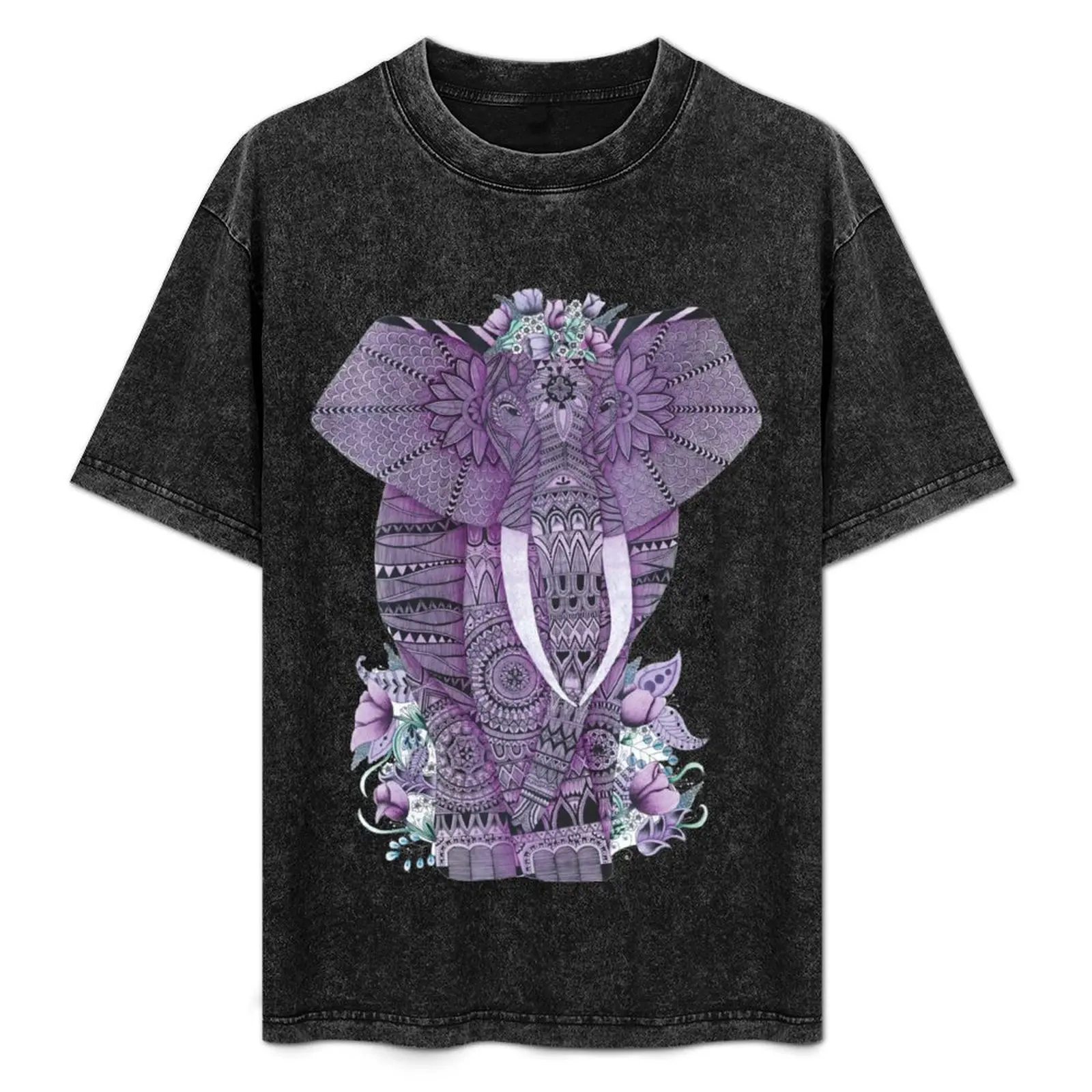 Purple Elephant Zentangle Art T-Shirt blue archive plus size clothes man clothes shirts graphic tees fitted t shirts for men