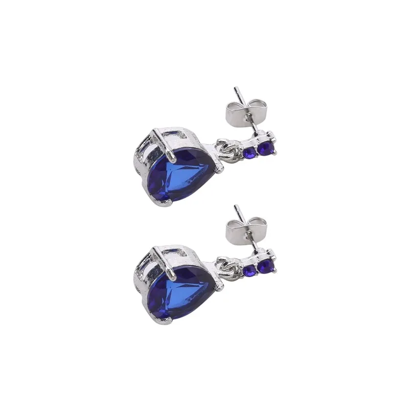 Women Anti-Allergy Big Earring Blue Round Shape Crystal Stone Cube Zirconia Wedding Jewelry Earring For Women