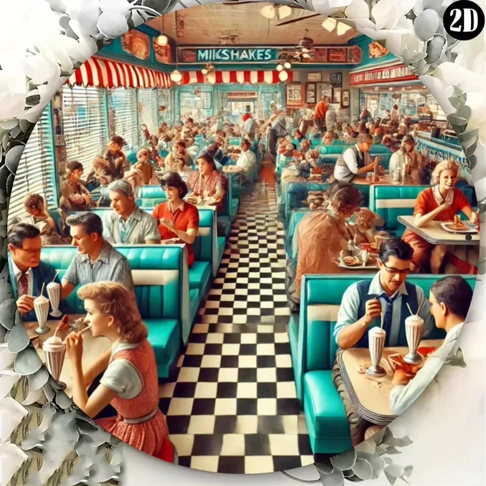 RetroDinerEdge® Foil Engraved Wall Decor - 1950s Diner Theme Round Sign | Exquisite Craftsmanship | Durable & Stylish | Perfect