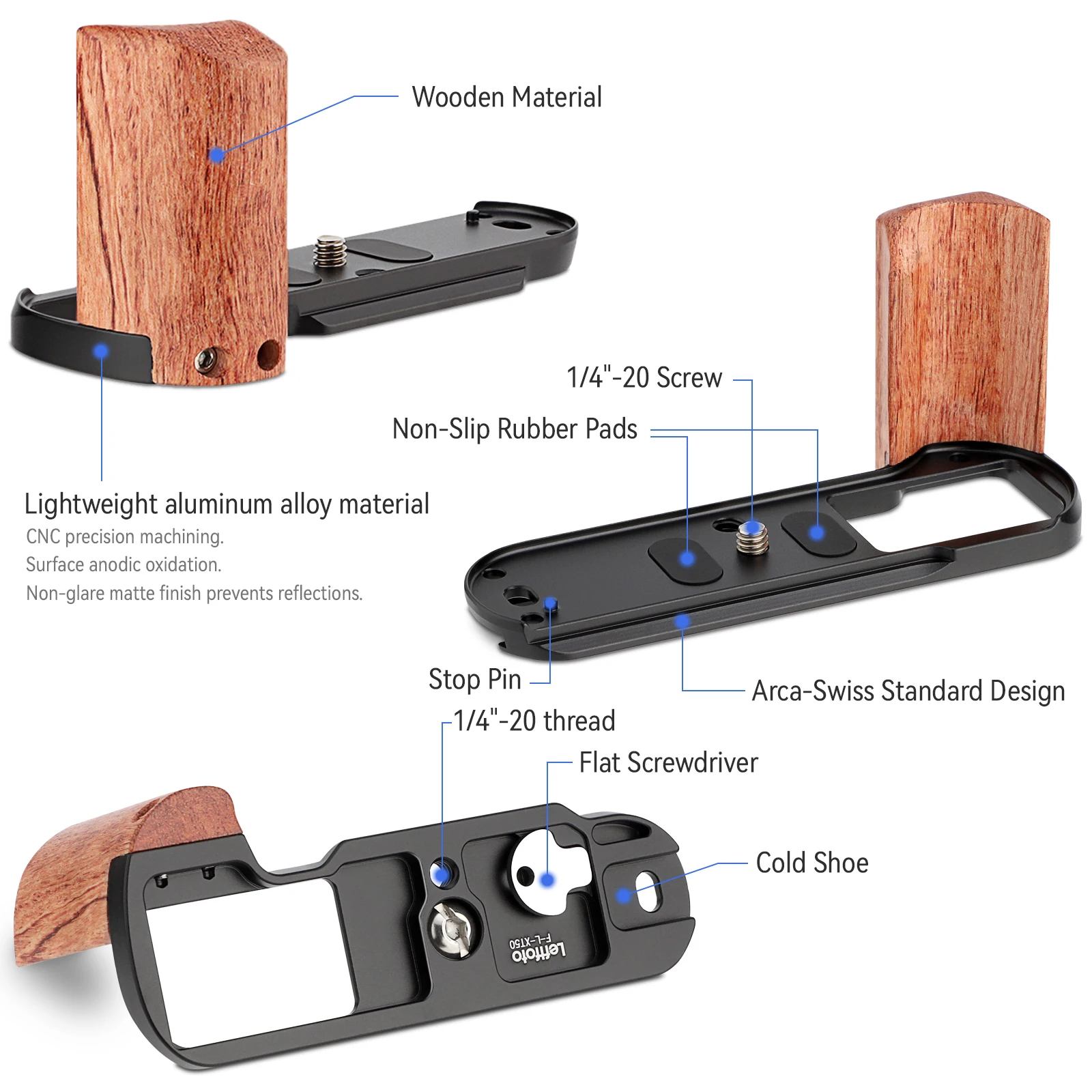 LEFTFOTO X-T50 Retro Handgrip L-Shape Bracket Handle with Wooden Grip for Fujifilm X-T50 Camera,with Shutter Button,Black