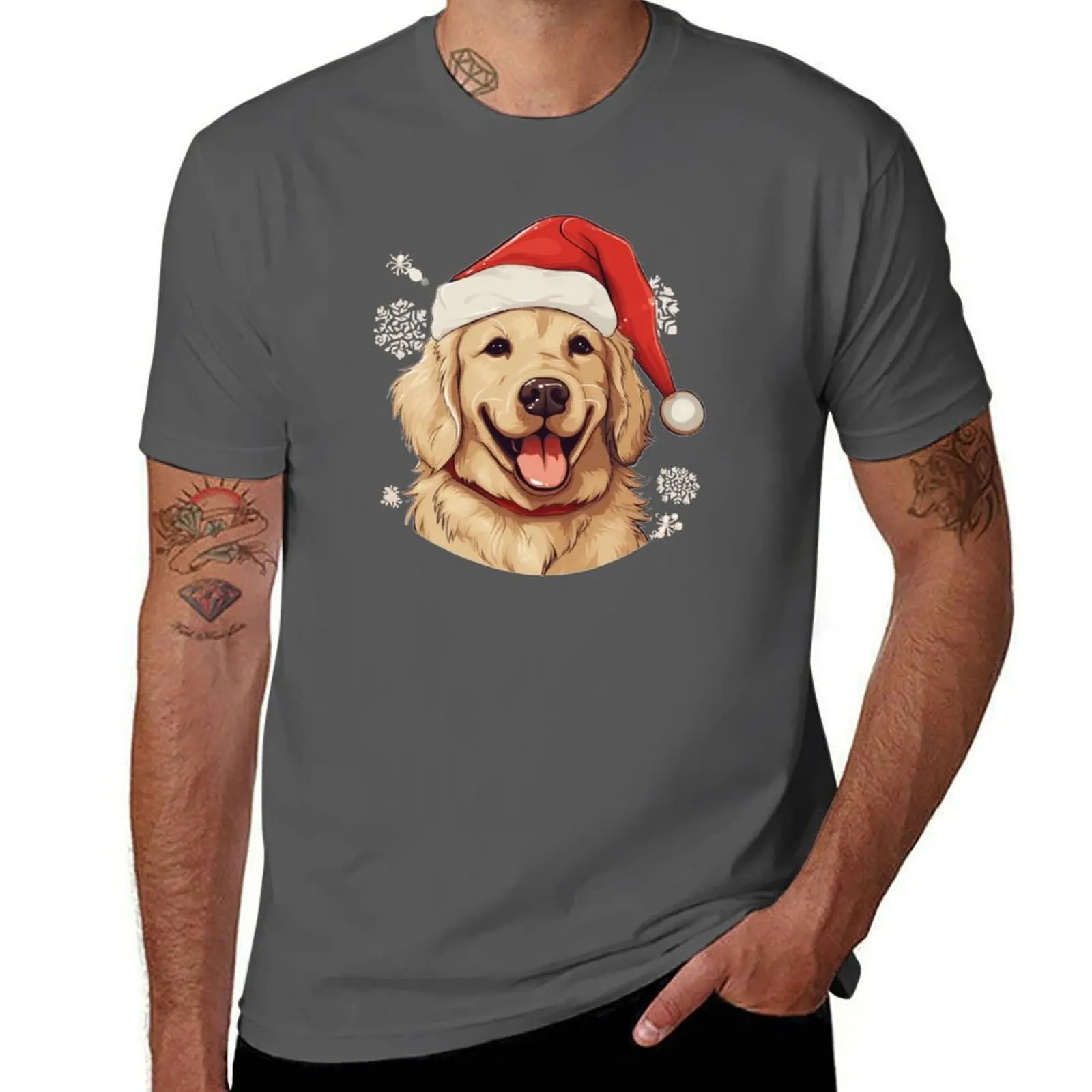 

Happy Golden Retriever with a Santa hat T-Shirt Fitness Training Breathable Tee