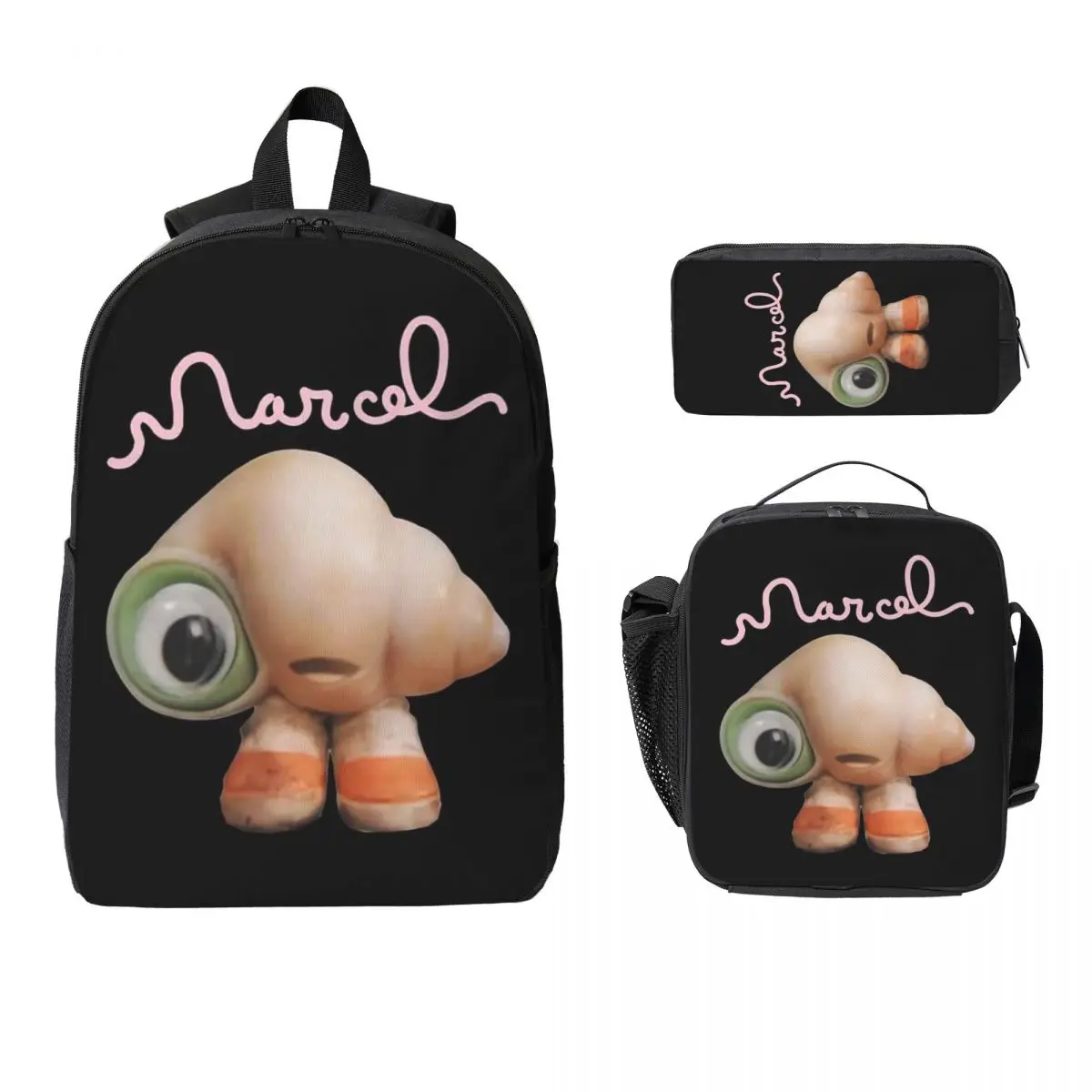 Marcel The Shell With Shoes On Live Action Backpack Student Boys Girls BookBag School Bag 3ps Insulated Lunch Bag Pencil Case