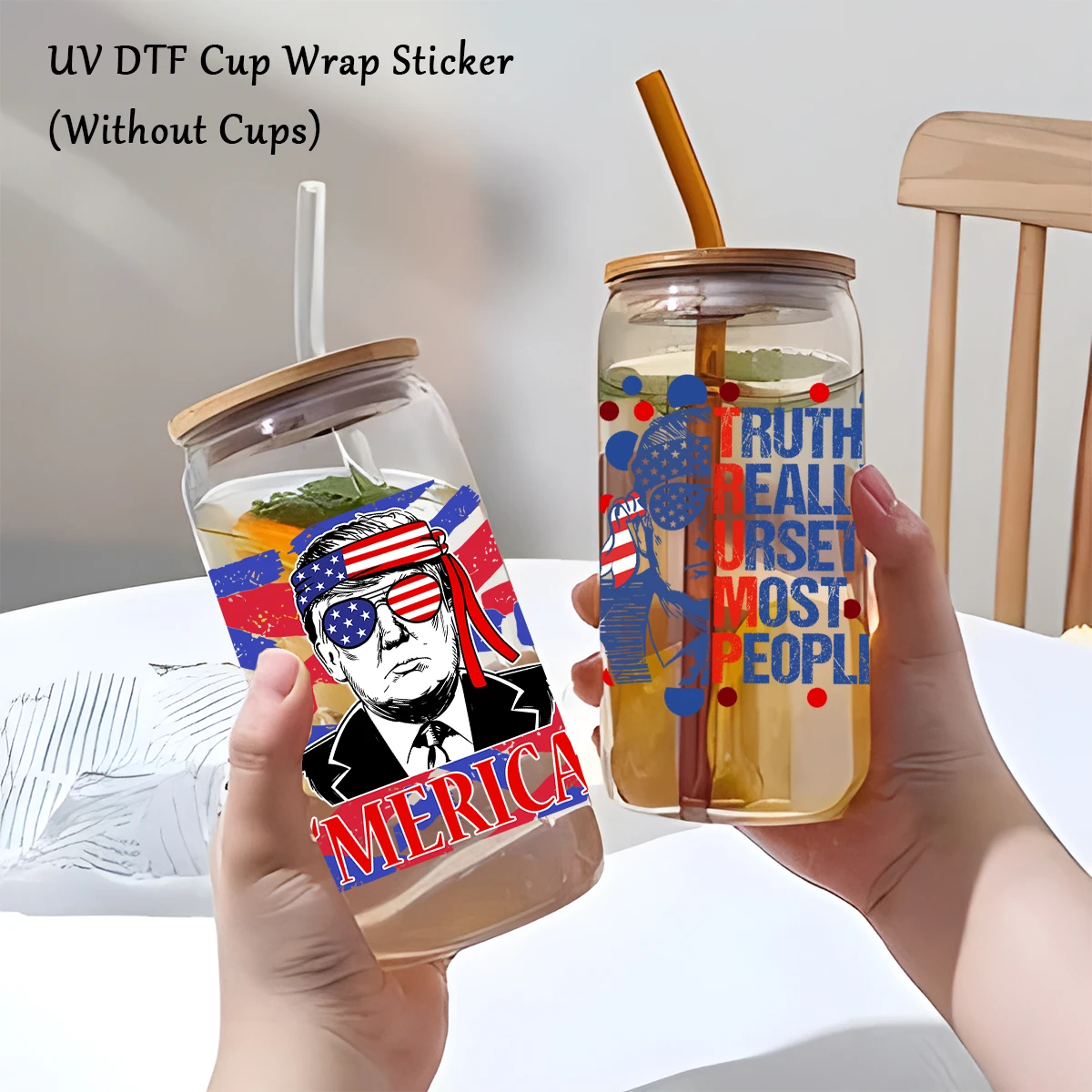 4Pcs Trump Pattern UV Transfer Sticker,Mark Cup Glass Decoration Sticker,Truth Really Ursets Most People,Words Designs Stickers