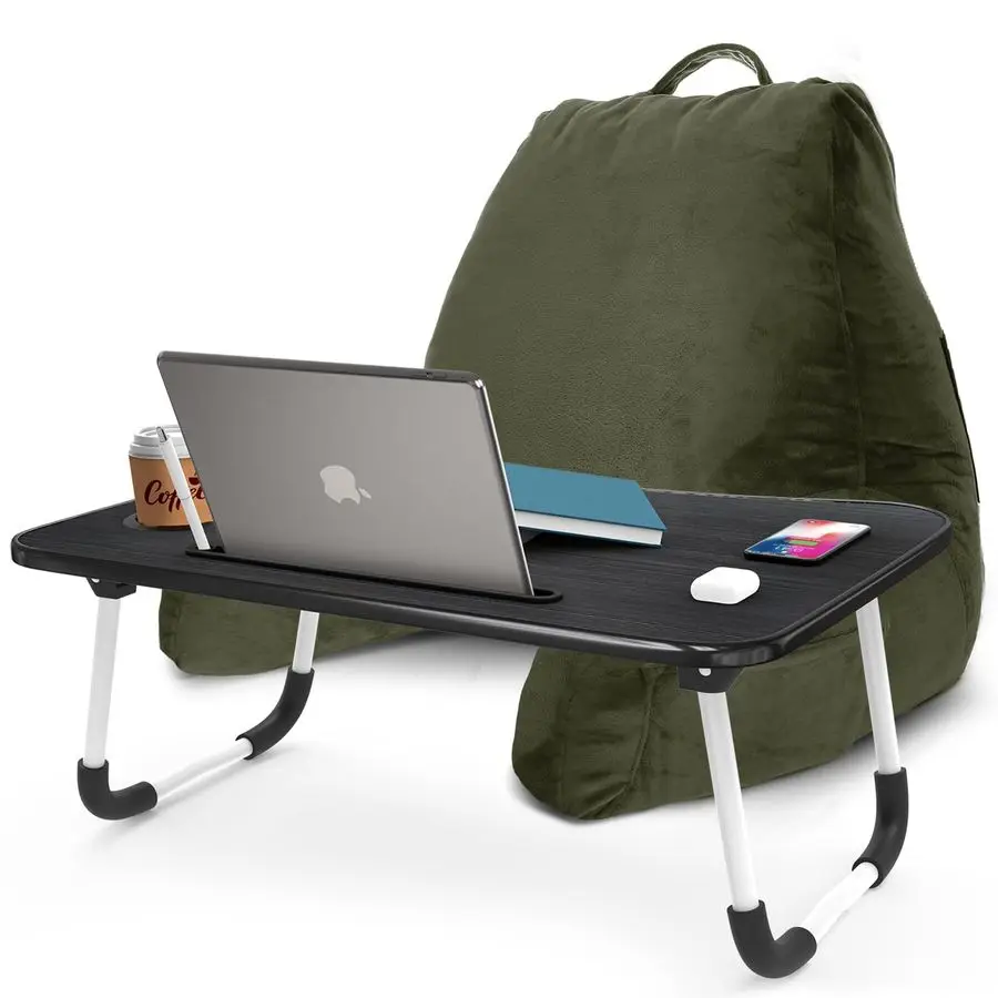 

Подушка для чтения с портативным столиком для ноутбука, подушка для поддержки спины из измельченной пены с эффектом памяти для сидения в кровати и на диване, подушка для отдыха