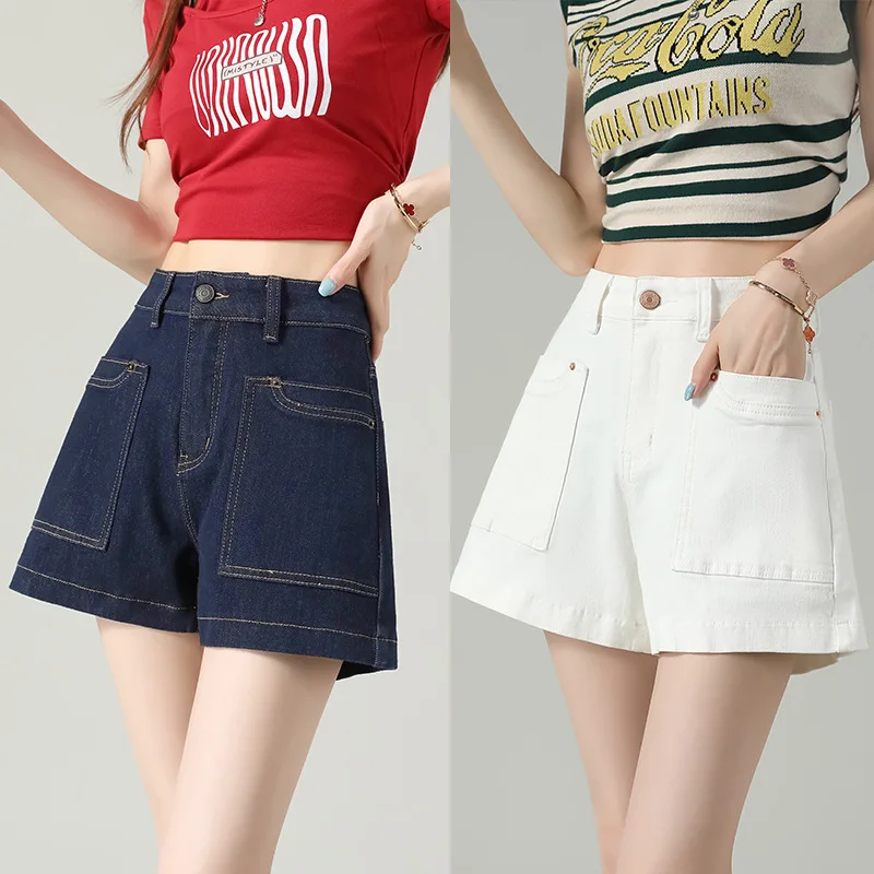 

Women's Summer Denim Shorts Thin New High-Waisted Loose Thin Design Short Trousers a Word Wide-Legged Trousers Straight Shorts