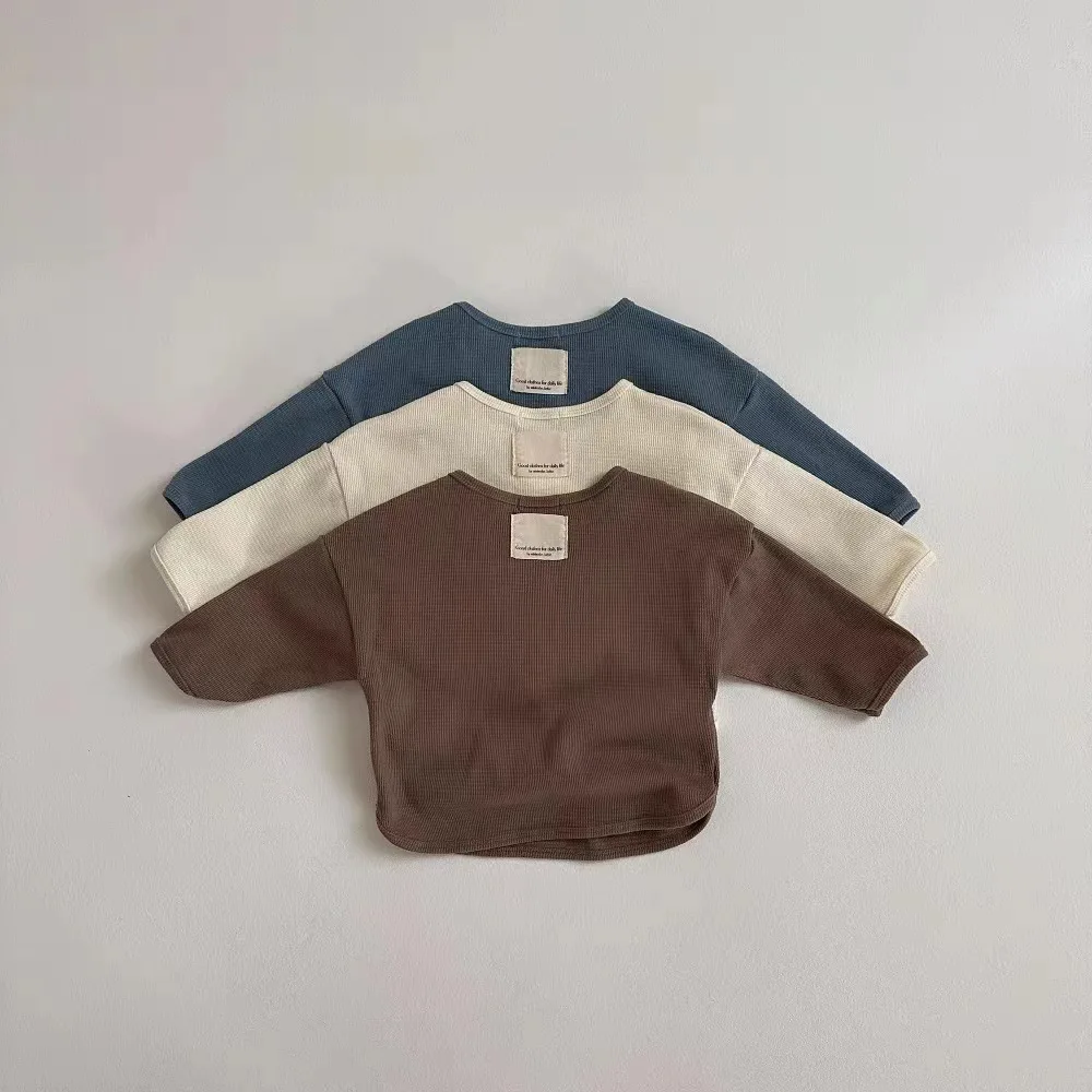 2025 Spring New Baby Long Sleeve T Shirts Solid Simple Infant Boy Versatile Casual Tees Cotton Toddler Girls Bottoming Shirts