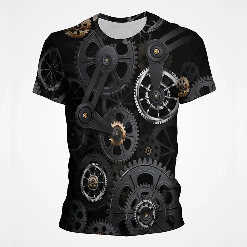 Creative Mechanical Gear Graphic T Shirt Vintage Fashion 3D Printed Tee Shirts Men Summer Casual Streetwear Women Cool Clothing