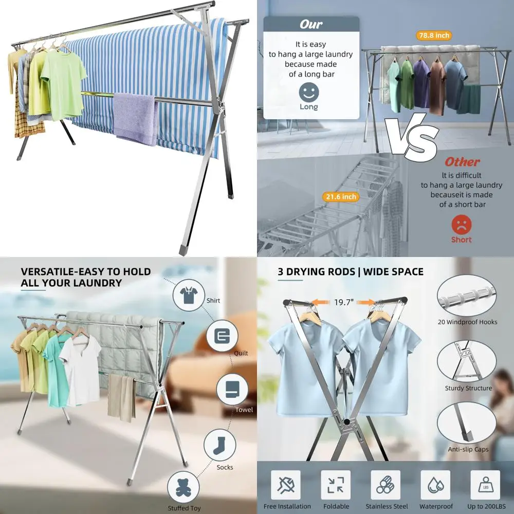 

Сверхмощная сушилка для белья из нержавеющей стали, регулируемая складная вешалка для одежды для внутреннего и наружного использования