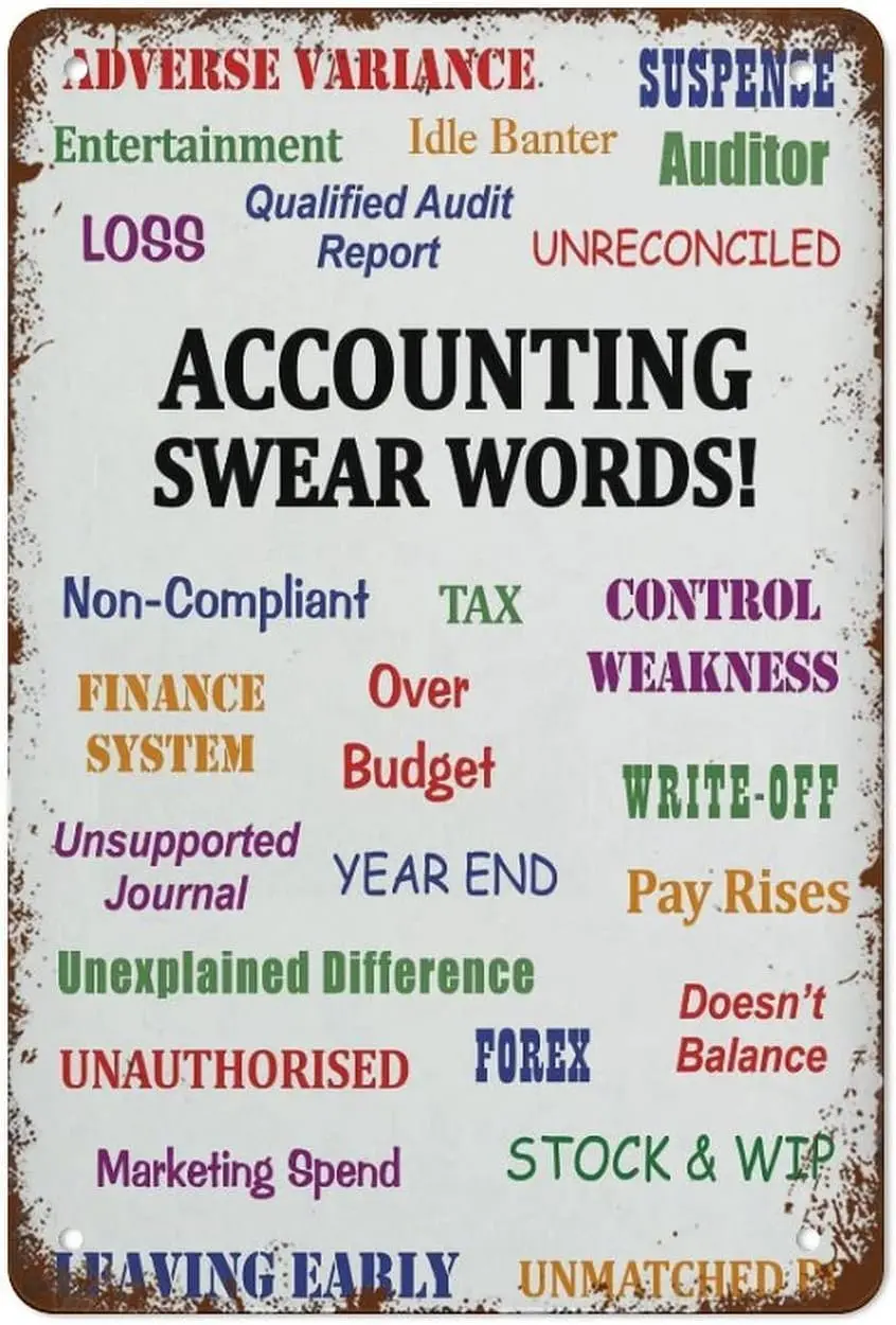 1p,Accounting Swear Words Wall Art Sign  Inch Metal Vintage Style