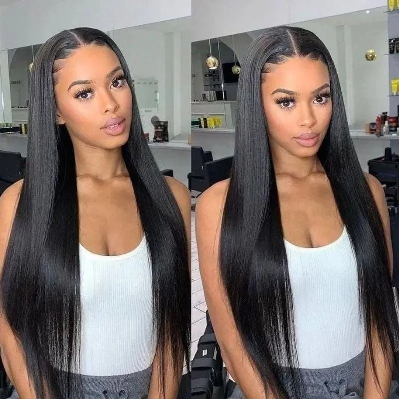 Alimice Brazilian Virgin Hair Straight Wig Bleached Knots Natural Lace Front Wig Human Hair 13x4 Transparent Lace Frontal Wig