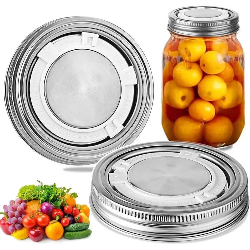 EYFL-Wide Mouth Mason Jar Lids Stainless Steel With Rings, 2PCS Reusable Timer Cap Metal Canning Lids Leak Proof