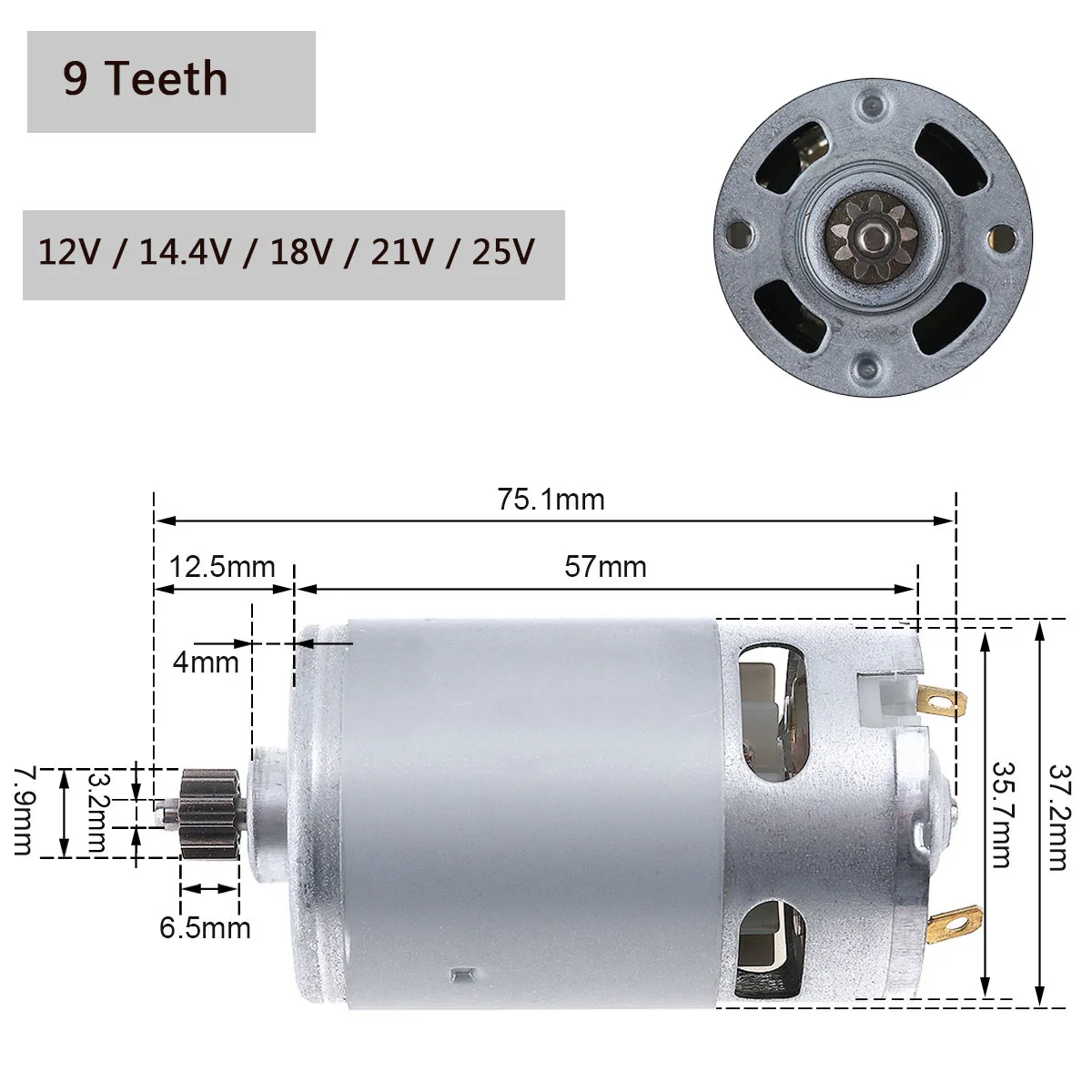 RS550 12V 14.4V 16.8V 18V 25V 19500 RPM DC Motor with 9 11 12 14 Teeth and High Torque Gear Box for Electric Drill / Screwdriver