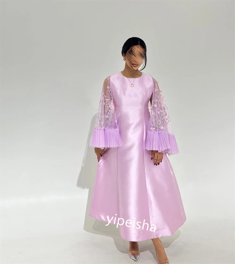 Jiayigong  Ball   Satin Draped Party  Gown O-Neck Bespoke Occasion Midi es Saudi Arabia