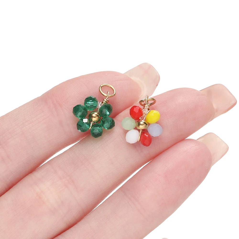 5pcs/Lot Crystal Small Flower Bead Pendant with Stainless Steel Connector for Earrings Necklace Pendant DIY Jewelry Making