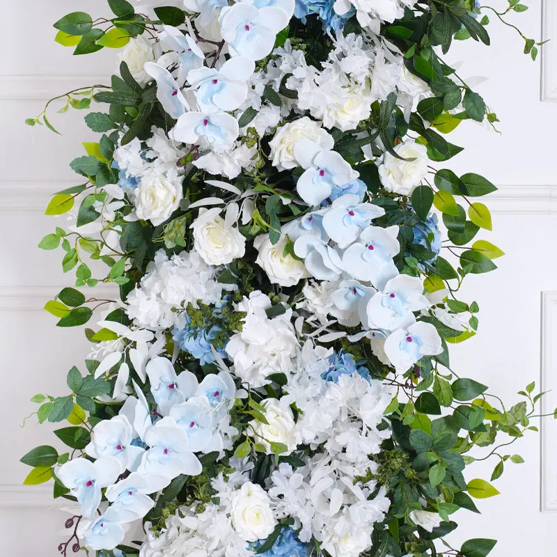 الأزرق الأبيض زهرة صف الزفاف خلفية القرن قوس ديكور الورد السحلية الخضراء أوراق النعناع ترتيب الأزهار الدعائم الطرف A8798