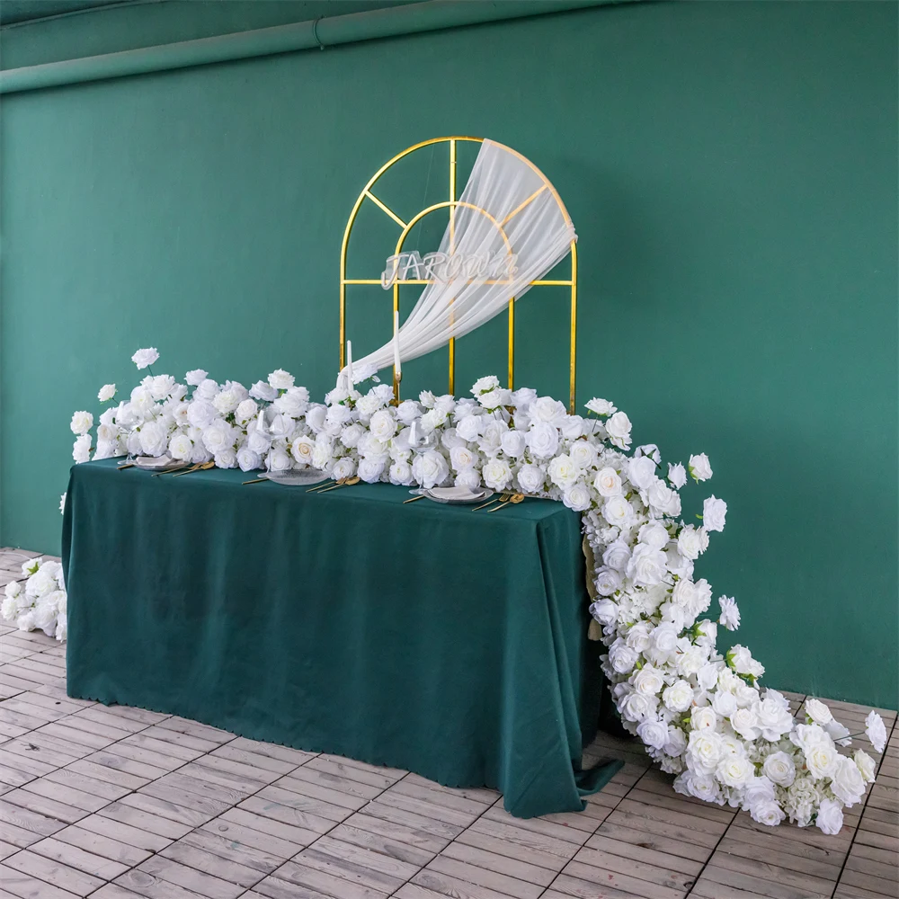 

Wedding Event Backdrop Decor White Series Rose Flower Runner for Main Table Decoration 7.5ft Artificial Floral Arrangement