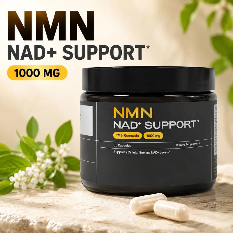 Cápsulas de NMN NAD+ con TMG, Quercetina y Resveratrol, 1000 mg por Porción, 60 Unidades, Suplemento Diario de Bienestar para Adultos
