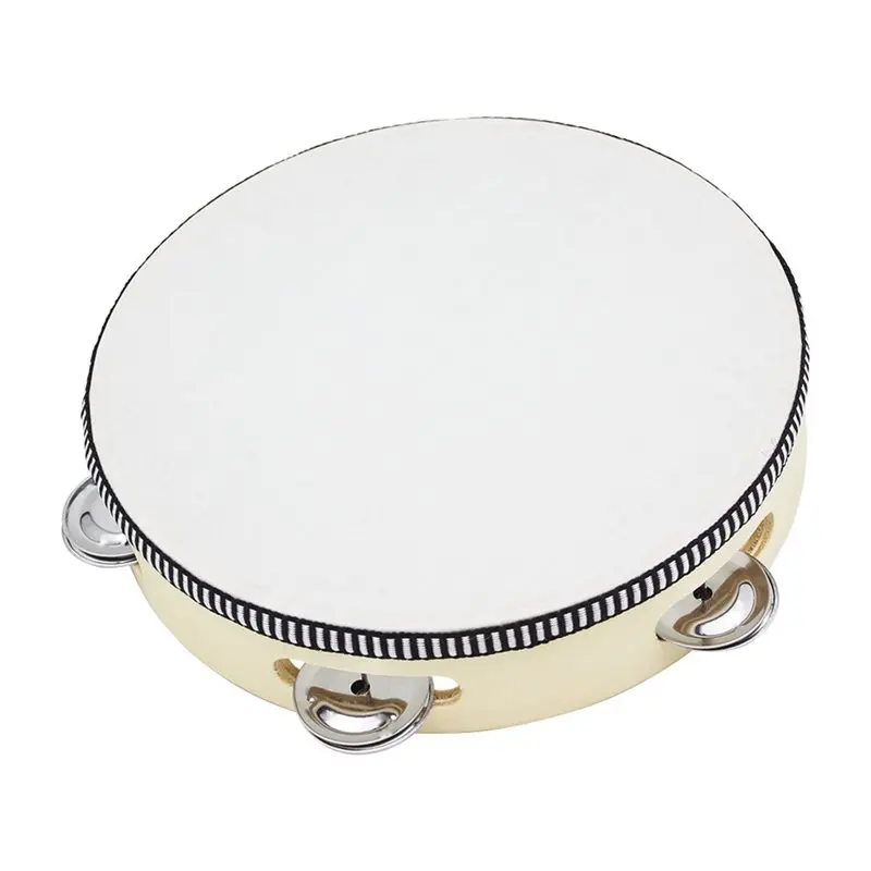 HOTB72A Hand Held Percussion Drum Musical Tambourine 8 Inch Single Row Jingles(2 Pcs), Wood Handheld Tambourine(Wood)