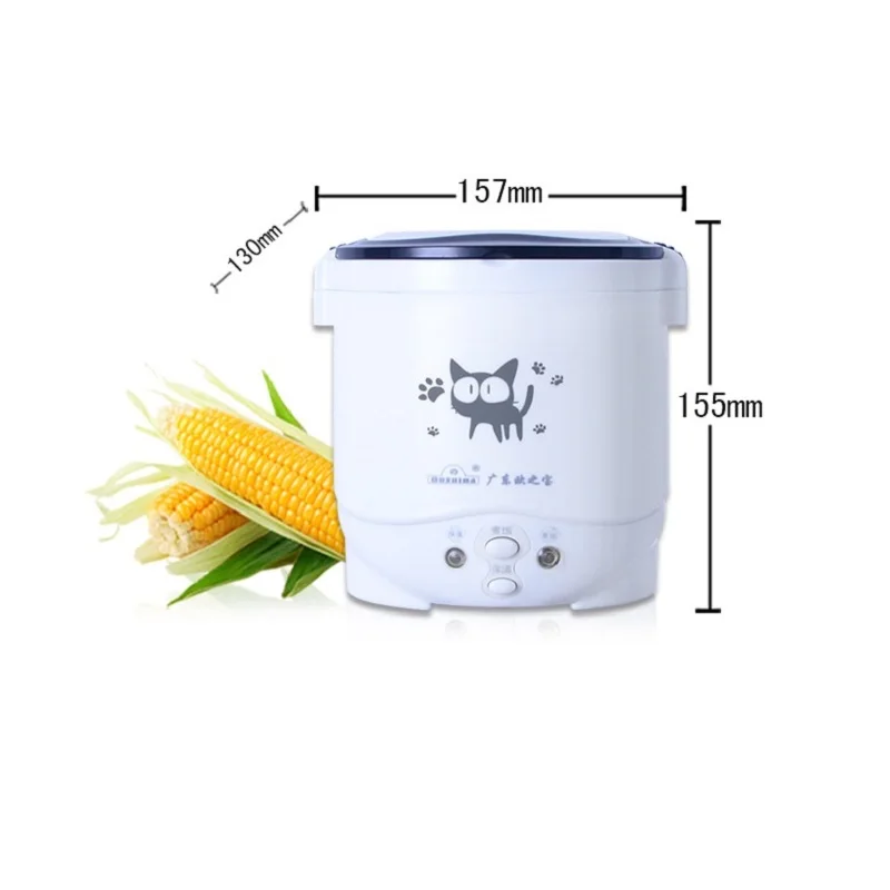 Mini Rice Cooker Used in House 110v to 220v or Car 12v to 24v Enough for Two Persons with Measuring Cup Spoon