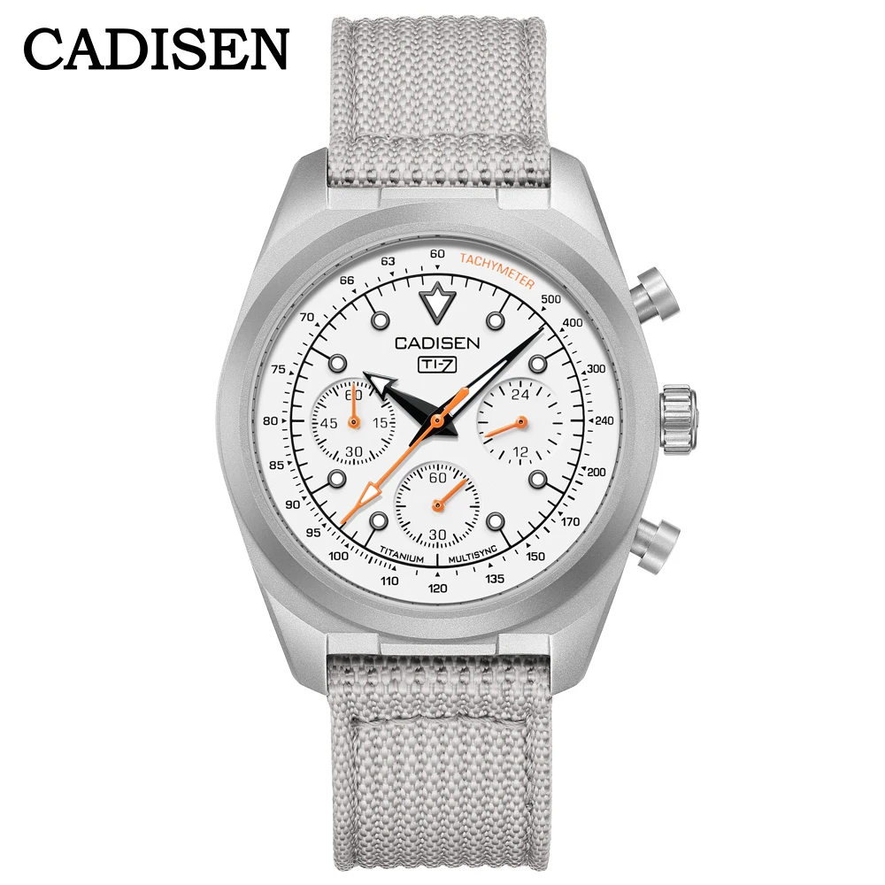 CADISEN Titanium TI-7 MULTISYNC New Moon Mens Watches Canvas Chronograph VK63 Men Gift AR Sapphire Luxury Quartz Watch For Man image 3