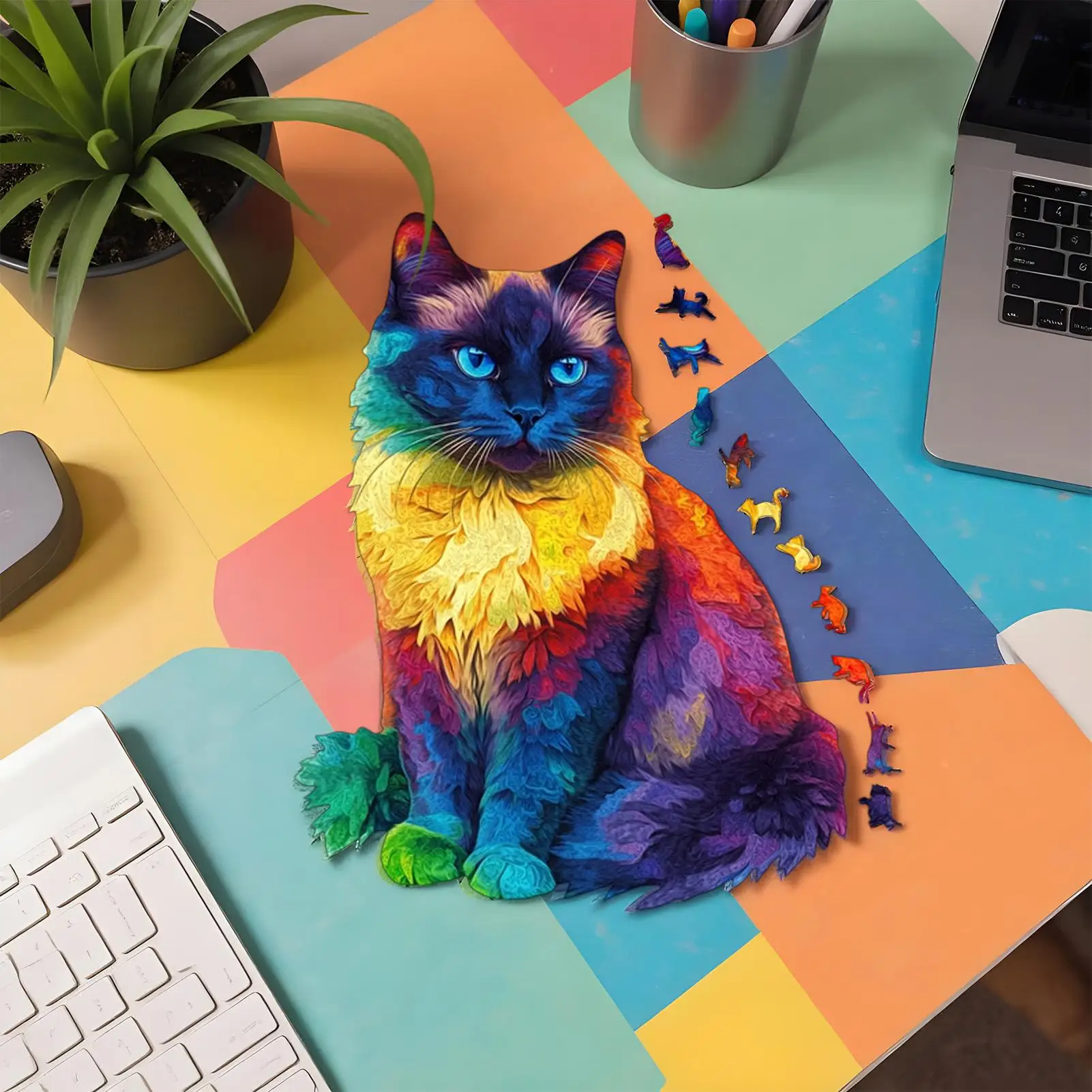 Puzzle di gatti in legno per adulti 201 pezzi Decorazione camera da letto Puzzle di animali irregolari per adulti Adolescenti Amanti dei gatti Collezionisti Famiglia