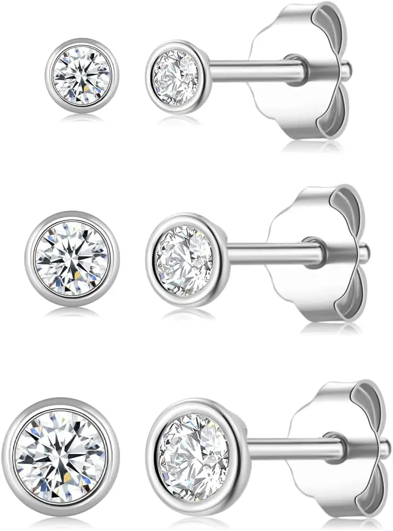 

925 Sterling Silver Stud Earrings, Hypoallergenic Cubic Zirconia Stud Earrings Silver for Women, Sparkling