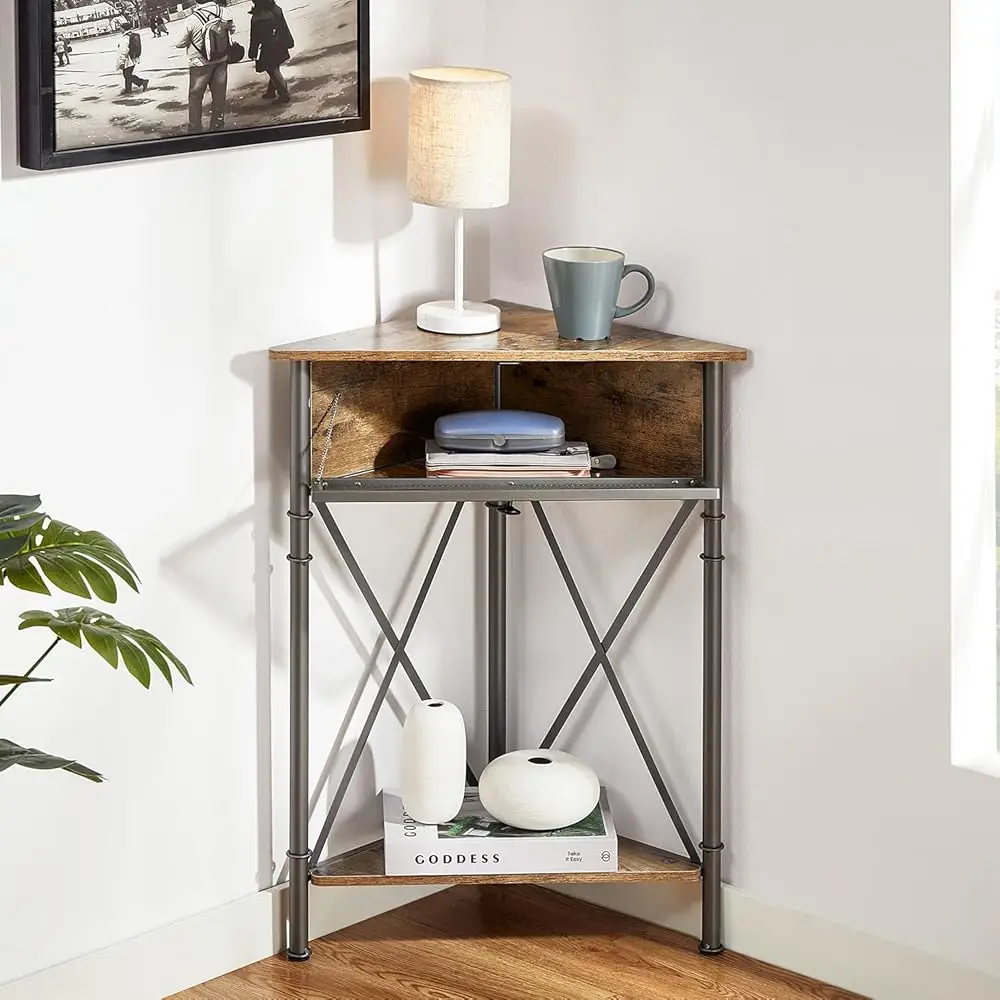 

Corner Table/Cabinet With Flip Door And Storage Shelves, Free-Standing Organizer For Compact Space In Living