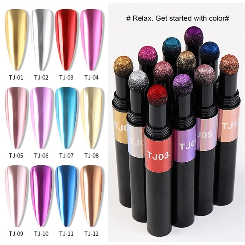 Nail Art Glitter Magic Mirror Pen Holographic Metal Powder Nail Chalk Air Cushion Aurora Glitter Cushion Pen Tool