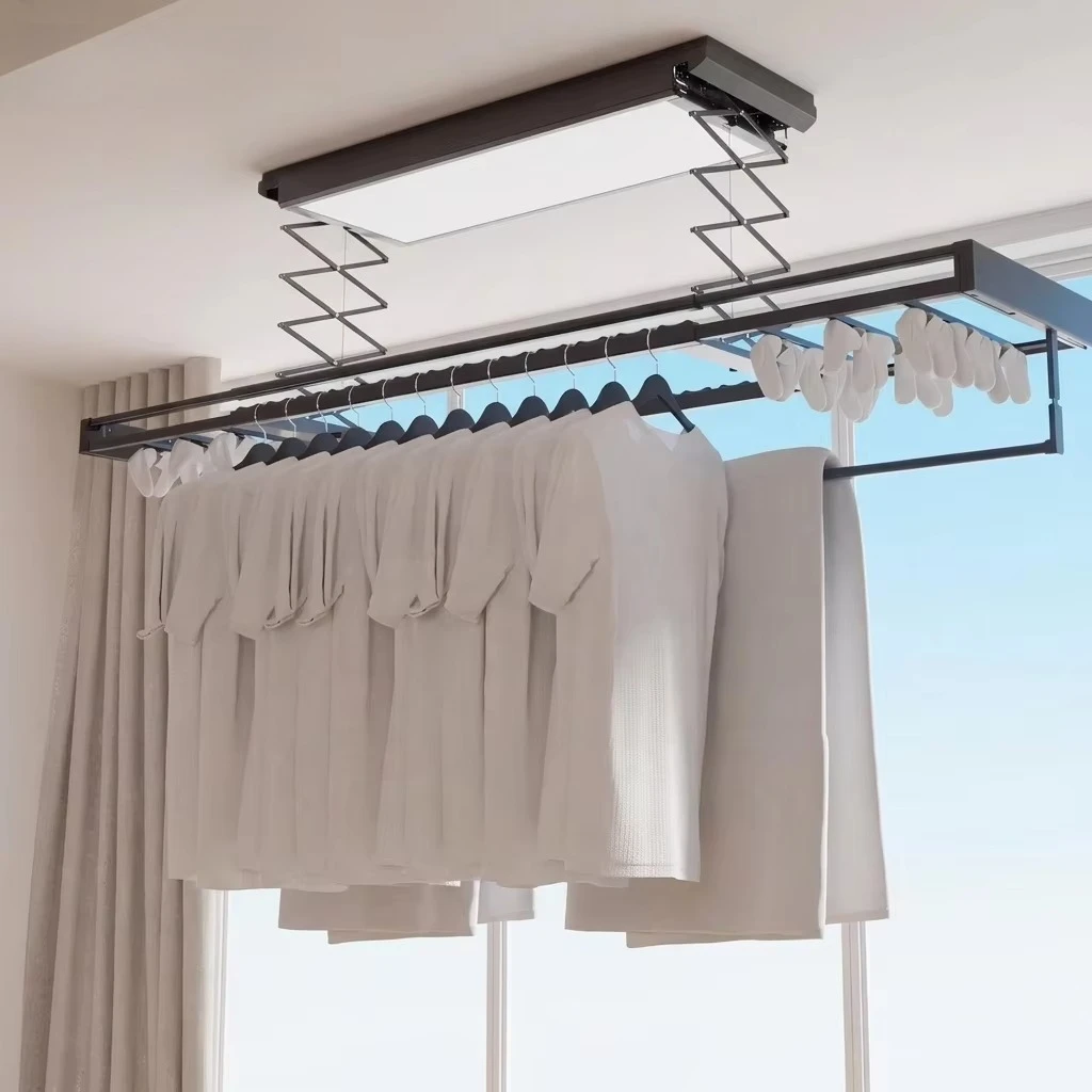 Lbest Aluminum Compact Electric Heating Smart Lifting Clothes Rack Laundry Hanger for Small Balcony Bathroom Indoor Use