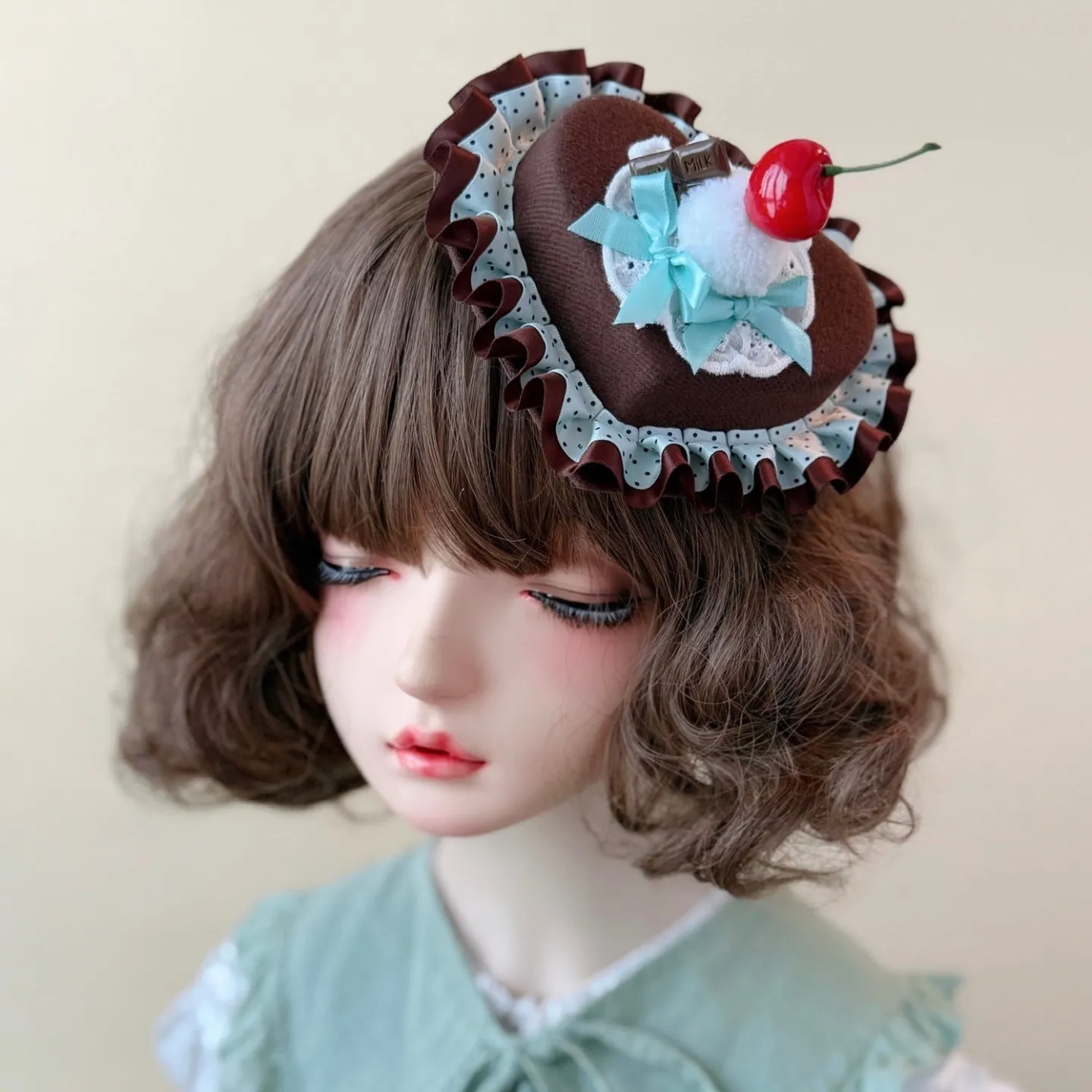 Original Handmade Cherry Love Cake Top Hat Hairpin Lolita Japanese Mint Chocolate Small Hat