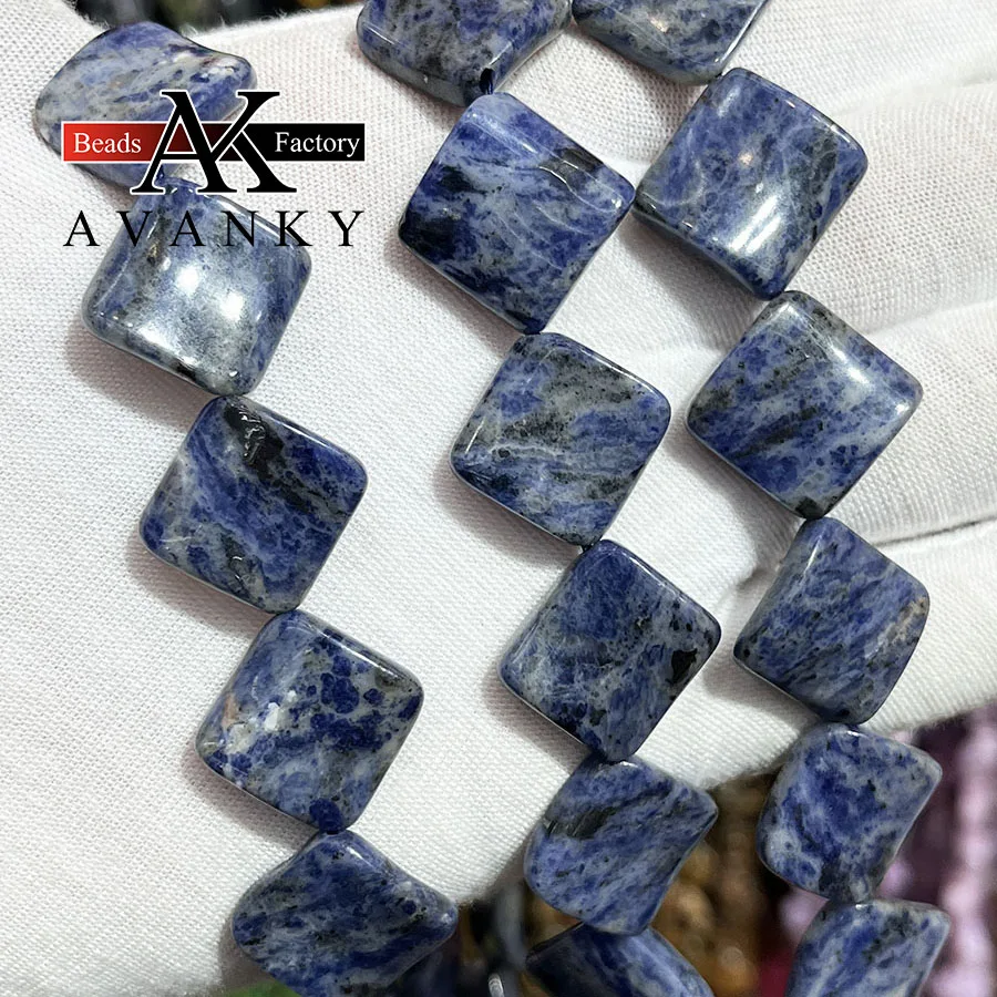 

16mm Natural Sodalite Stone Twist Square Shape Loose Beads Faceted Jewelry Making DIY Necklace Bracelet Accessory 15''