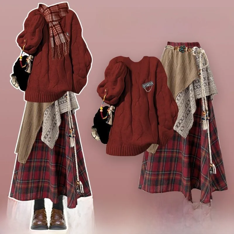 

Красный вязаный свитер Dr Halloween Cisas, винтажное длинное платье, осень-зима, модная женская повседневная одежда, полиэфирная ткань