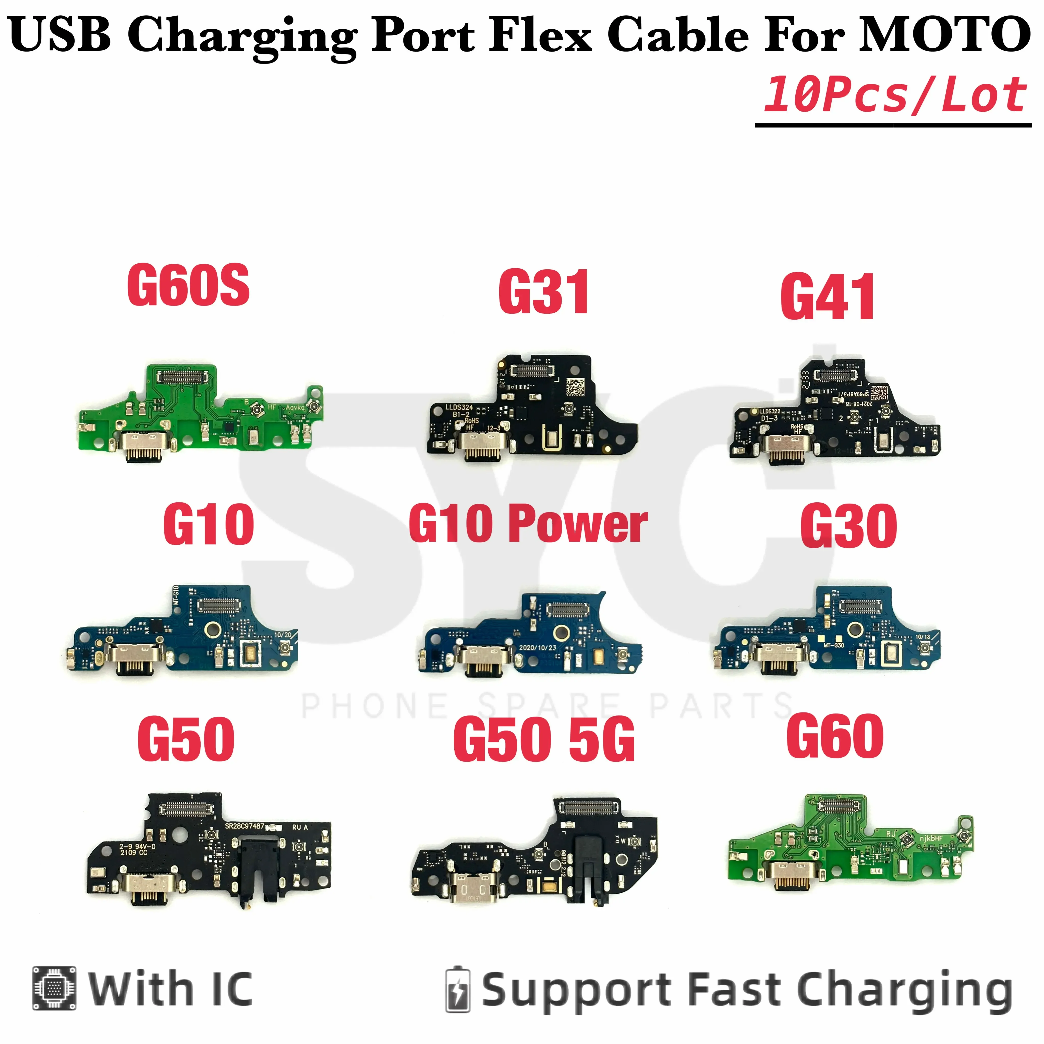 

10Pcs/Lot New USB Charge Port Dock Connector Charging Board Flex Cable For Motorola Moto G10 G20 G30 G50 G60 G60S G31 With IC