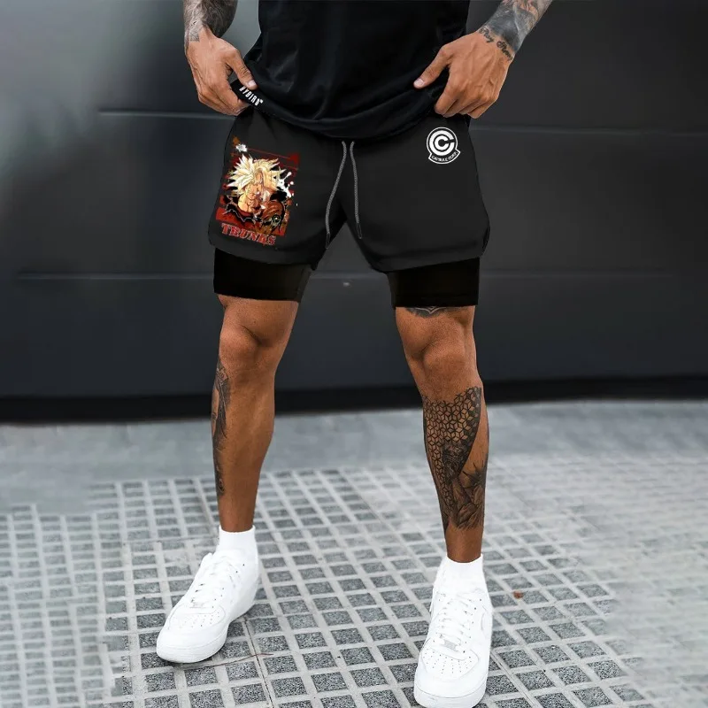 

2026 Summer Men's Dragon Ball Z Trunks Printed Double Layer Shorts, Breathable Quick Dry Gym Shorts for Casual Athletic Training