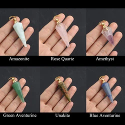 Natural Amethyst Unakite Amazonite Hexagonal Cone perfume Bottle Aura Healing Crystal Pendant Jewelry Making DIY Necklace Gift
