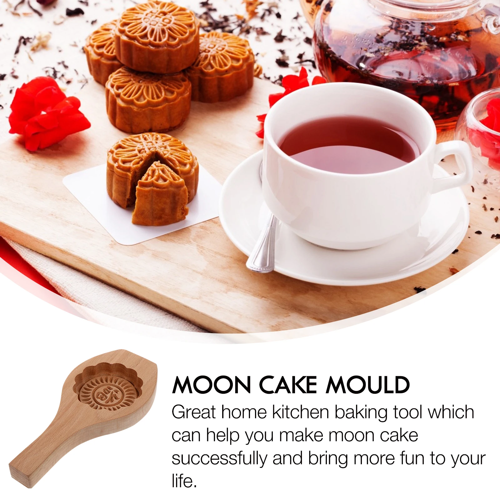 

2Pcs Wooden Moon Cake Molds Safe for Use Creative Baking Tools Easy to Clean Home Kitchen Moon Cake Molds Household Baking Tools