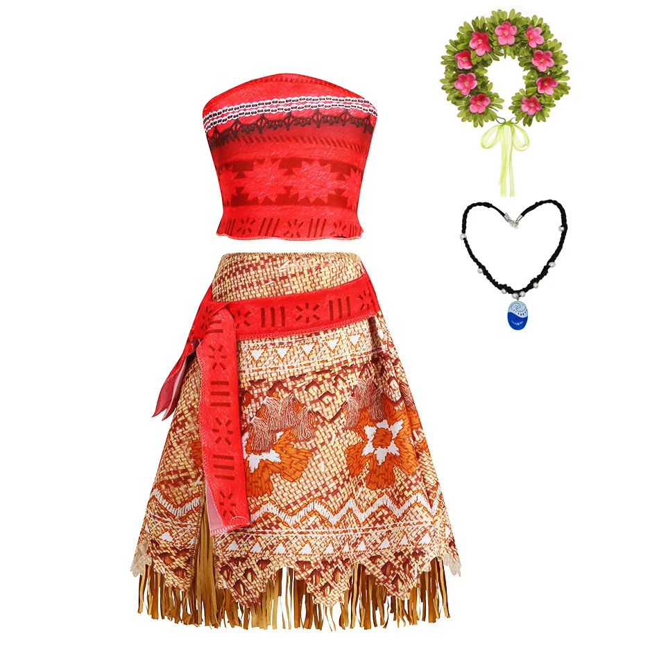Moana Dress Kids Girls Children Cosplay Princess Birthday Carnival Party Costume with Necklace Moana Dress Kids Girls Children Cosplay Princess Birthday Carnival Party Costume with Necklace