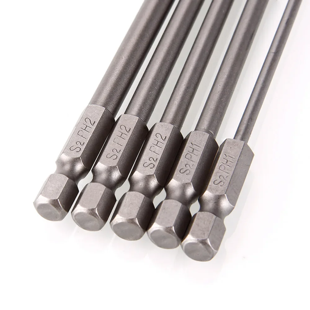 5pcs Magnetic Philips Screwdriver Set 1/4 Inch 6.25mm Shank S2 Alloy Steel 150mm Long Magnetic Hex Screwdriver Bit