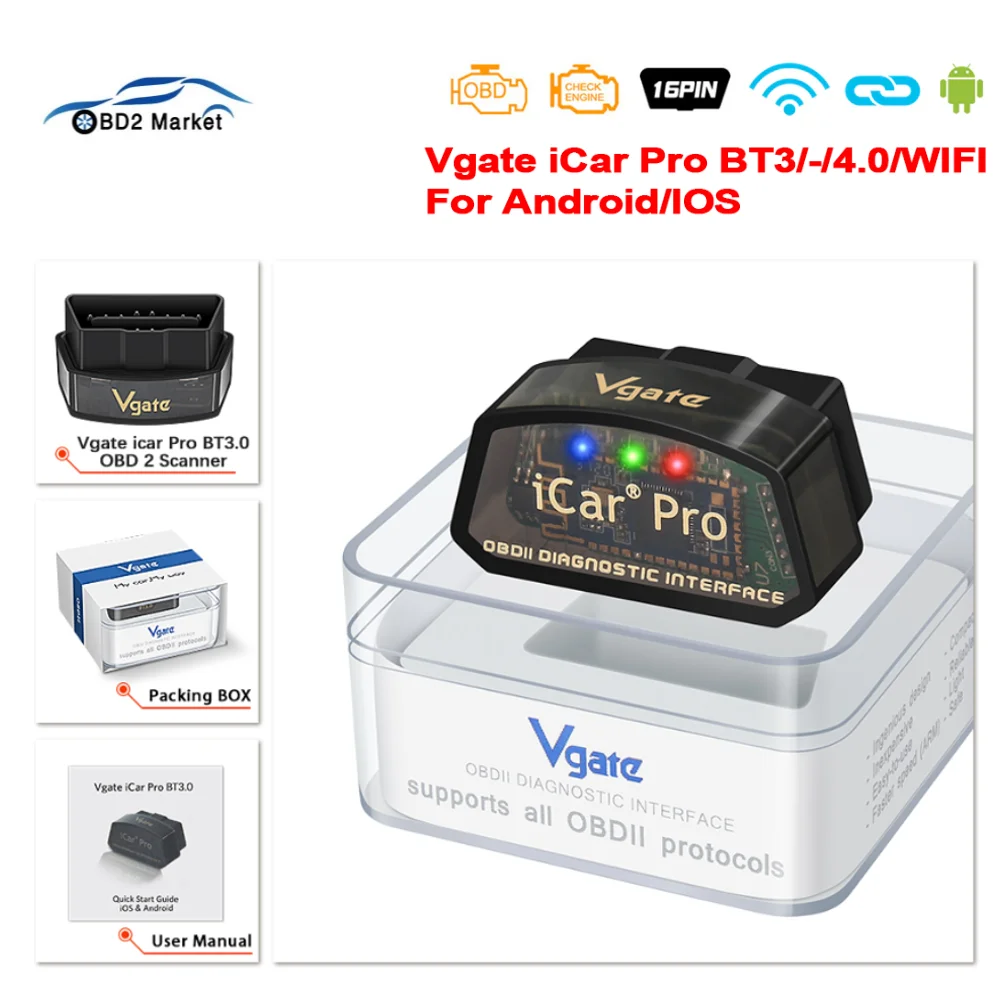 Vgate iCar Pro ELM327 V2.3 Bluetooth 4.0 WIFI OBD 2 OBD2 Car Diagnostic Tools Scan ELM 327 Auto Diagnostic Tool For IOS/Android