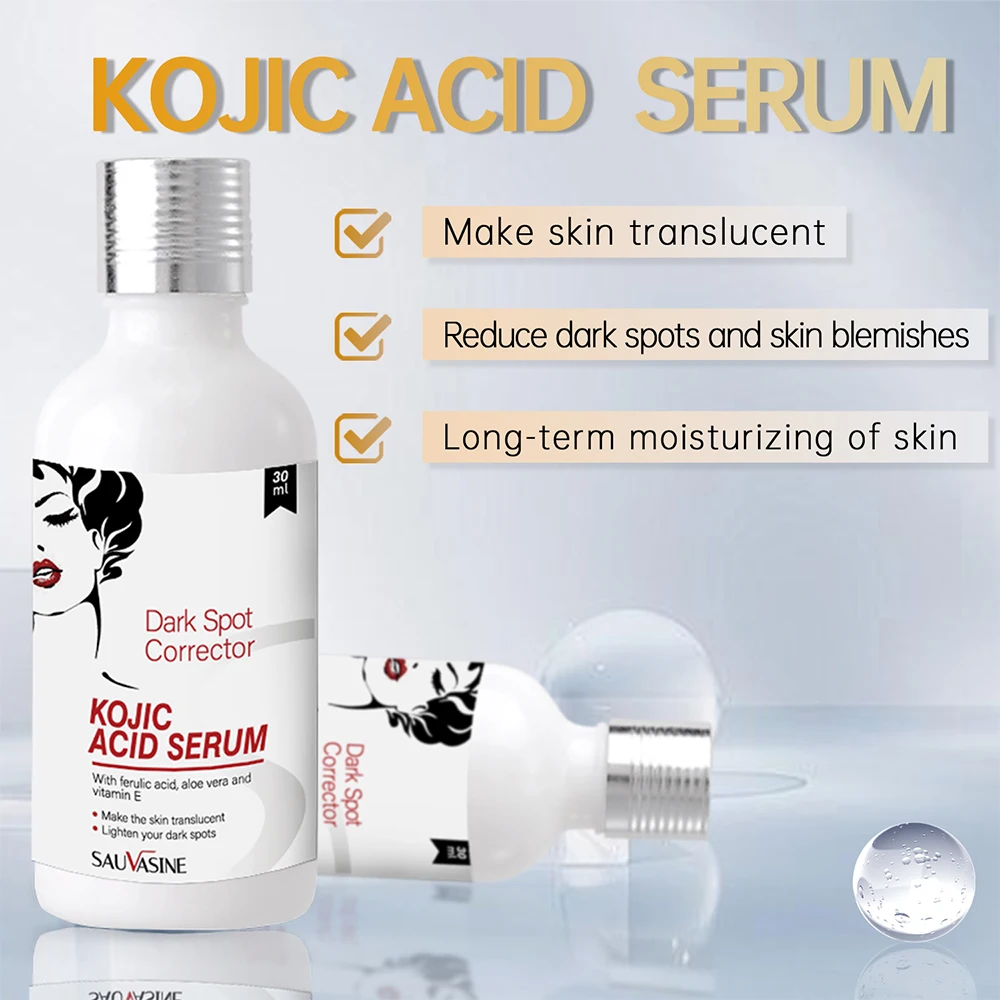 

30ml Kojic Acid Serum Face Essence Brightens Skin Tone Aloe Vera Vitamin E Moisturizing Lightener Dark Spots Corrector Whitening
