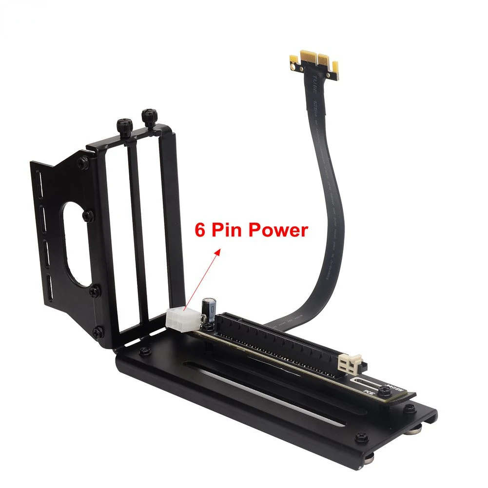 JHH-LINK PCIe x1 To x16 Riser Cable Right Angled Vertical GPU Holder Gen3 PCI-E Riser 1X 16X Extender Adapter w 6Pin Sata Power