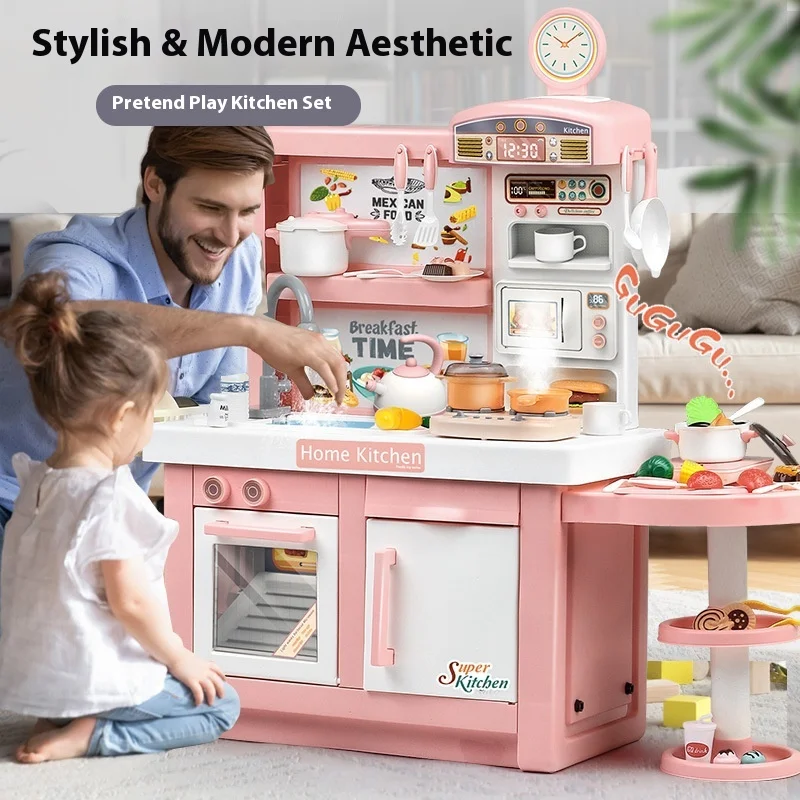 Children'S Extra Large 100cm Kitchen Set With Simulated Kitchenware Children'S Cooking Home Set