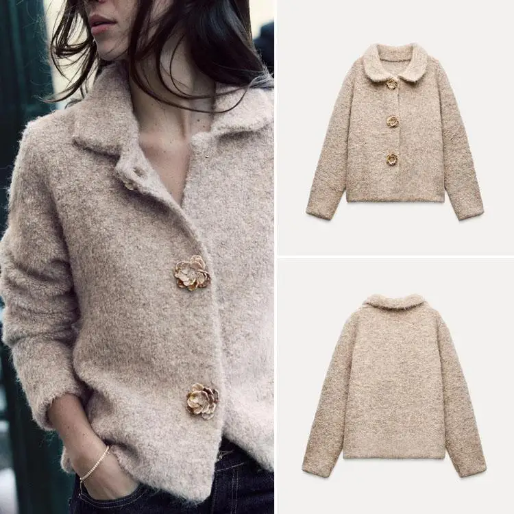 

Winter New Women's Coat Button Decorated Faux Fur Effect Long Sleeve Regular Length Single Button Closure Casual Jacket