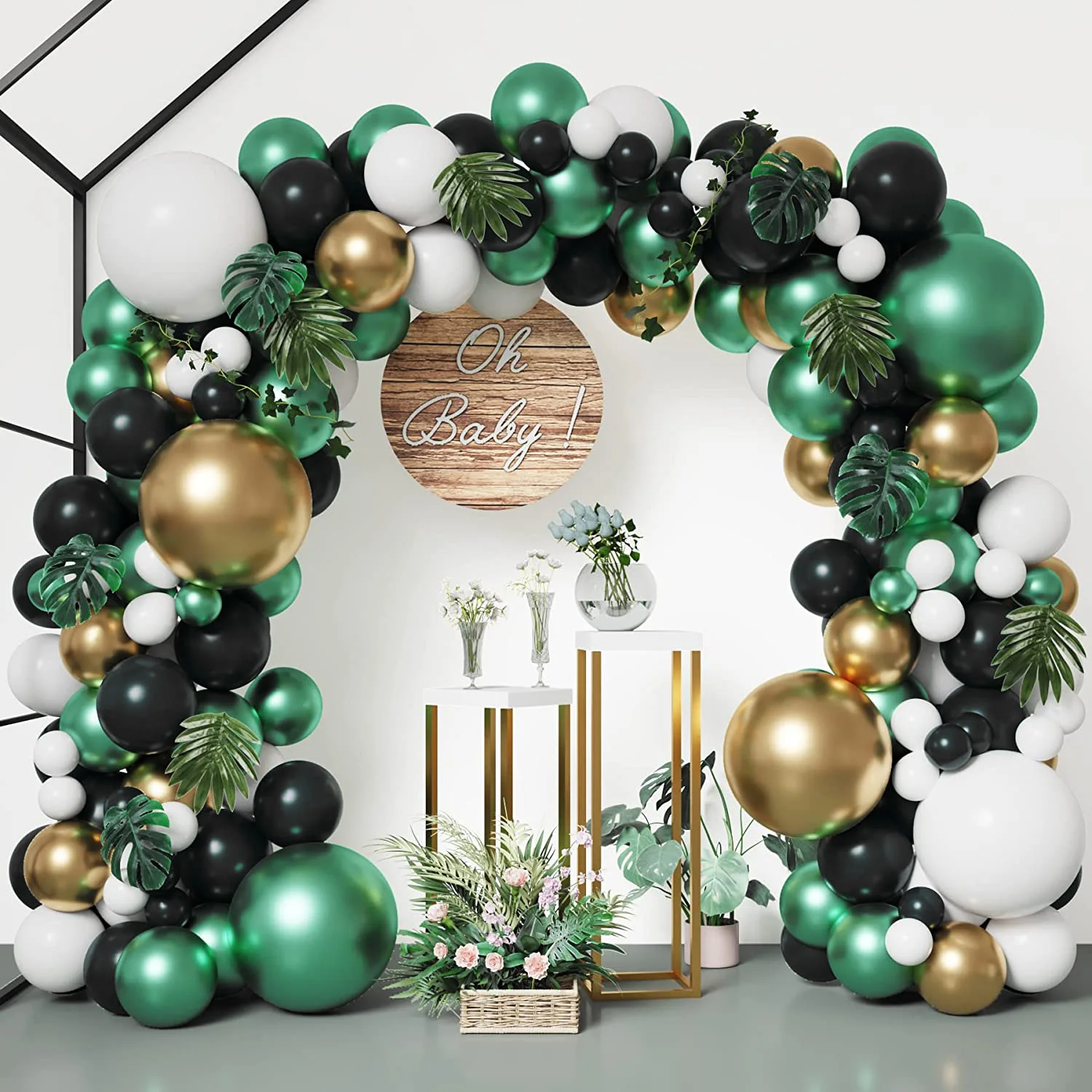 Metal Green Gold Balloon Garland Arch Kit Kids Birthday Wedding Party Matte Black White Latex Balloons Baby Shower Decorations