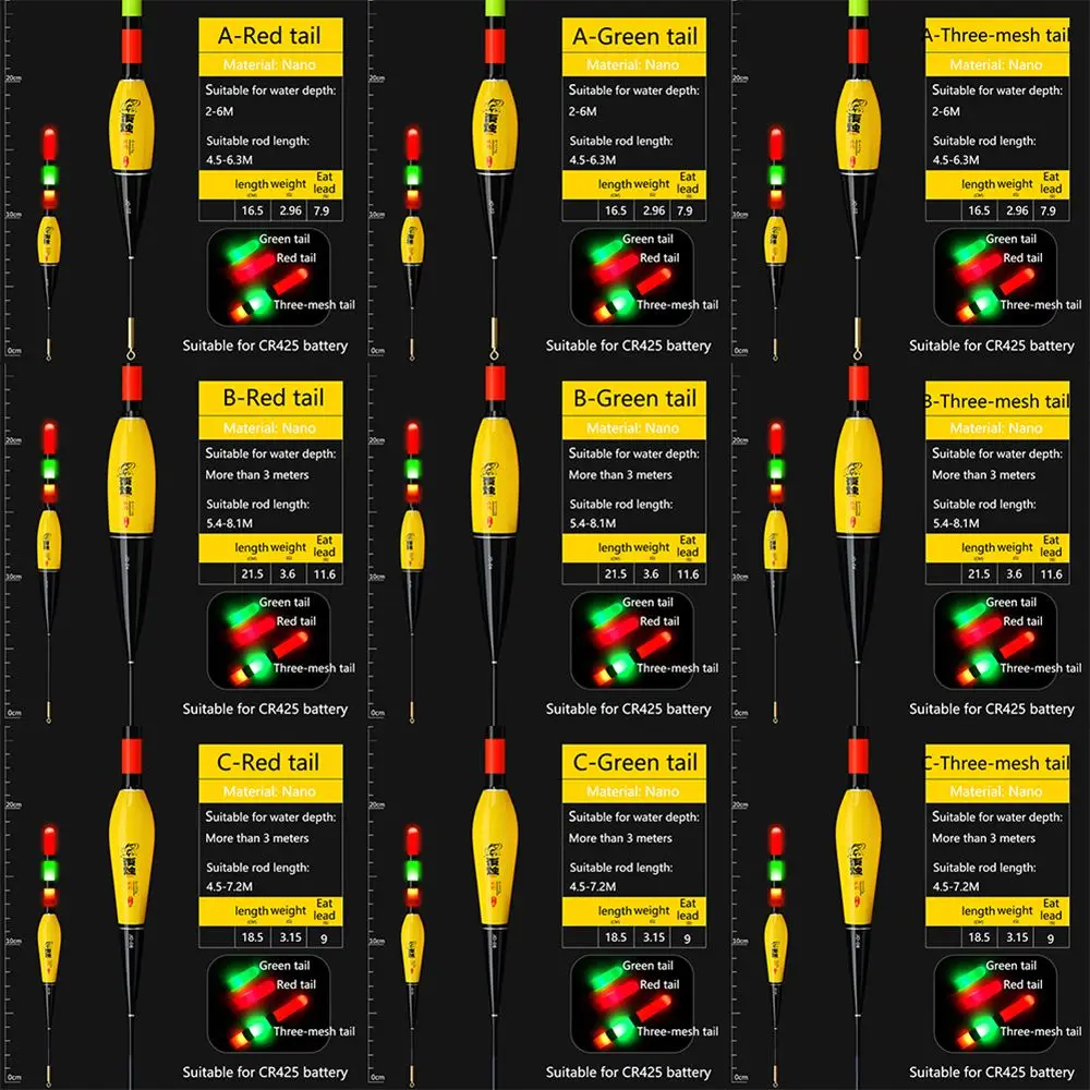 롱 샷 큰 물고기 바다 낚시 슬립 드리프트 튜브 전자 플로트 부표, 스마트 플로트 탑 야광 전자 플로트 테일