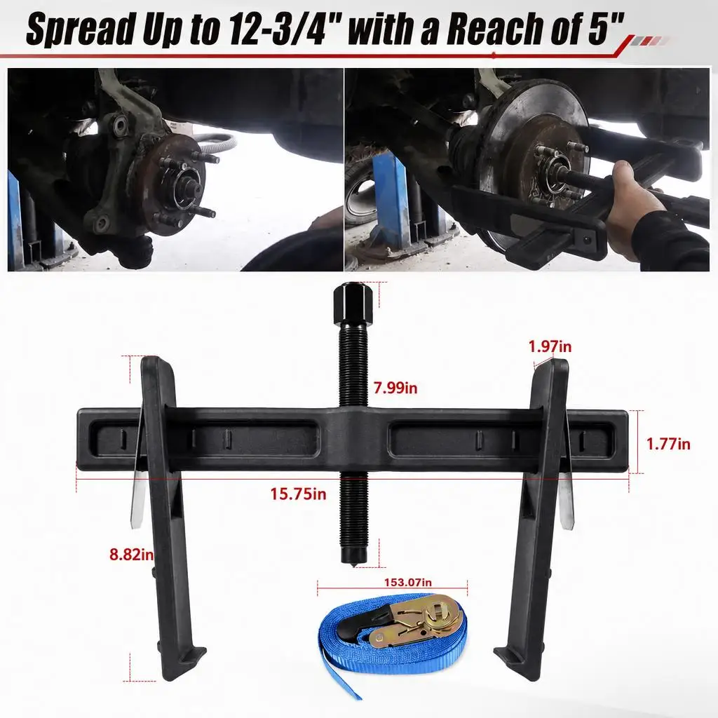 6980 Drum Rotor Puller with Nylon Strap Drum Brake Hub Removal Tool Professional Mechanic Automotive Heavy Duty