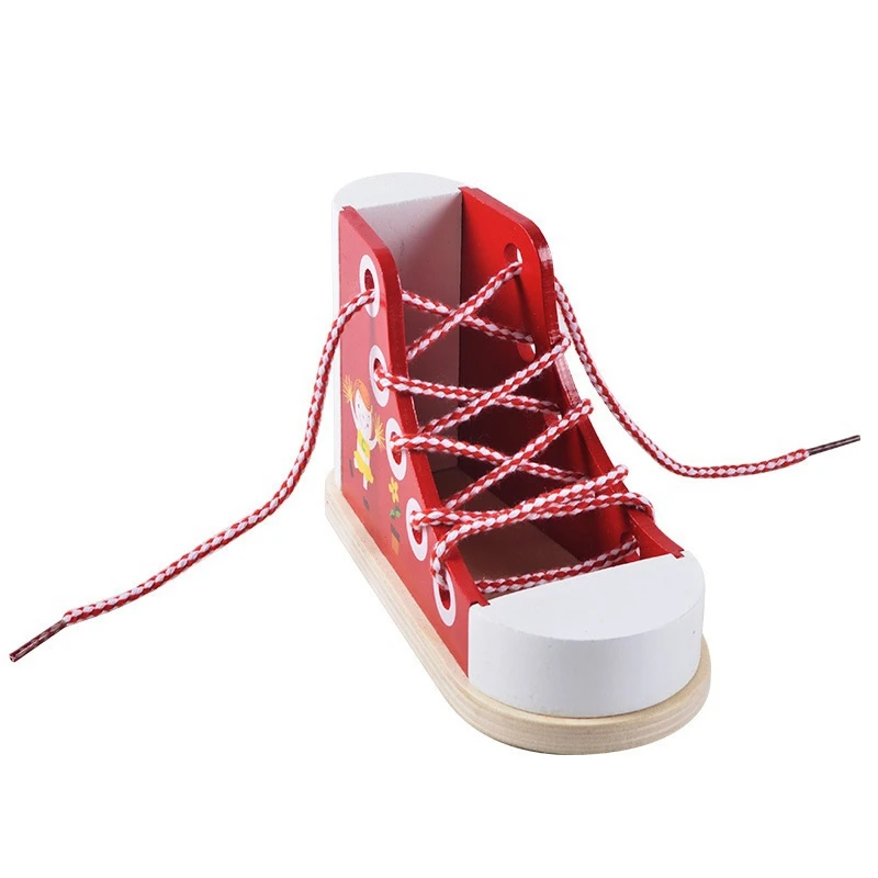 Multifunction Wooden Lace-Up Shoes Toy Learning Lace Up Pencil Holder Shoe Tie Practice Toy For Kid Educational Toy