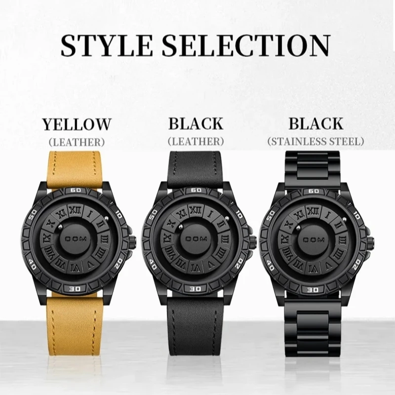 DOM 1726 Men\'s Fashion Cool Design Original Magnetic Rolling Pointer Minimalist Stainless Waterproof Steel Quartz Watches Gift