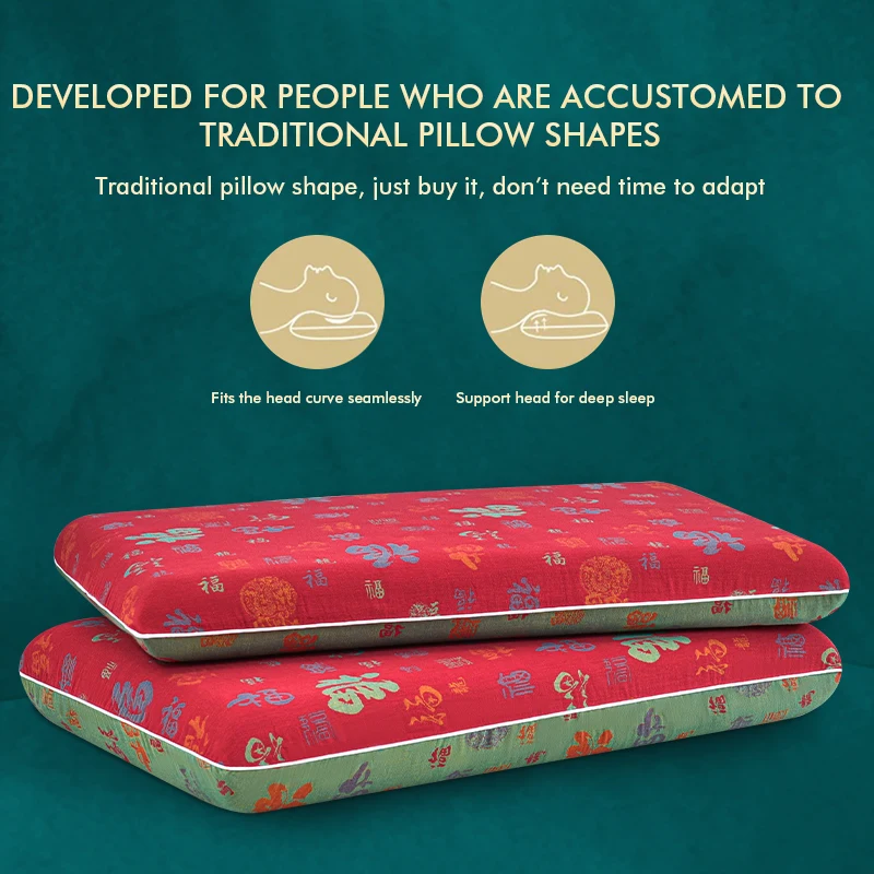 Chinese Symbol Fu Blessing Lucky Vintage Classical Bread Shape Memory Foam Orthopedic Bed Neck Pain Relief Bed Pillow