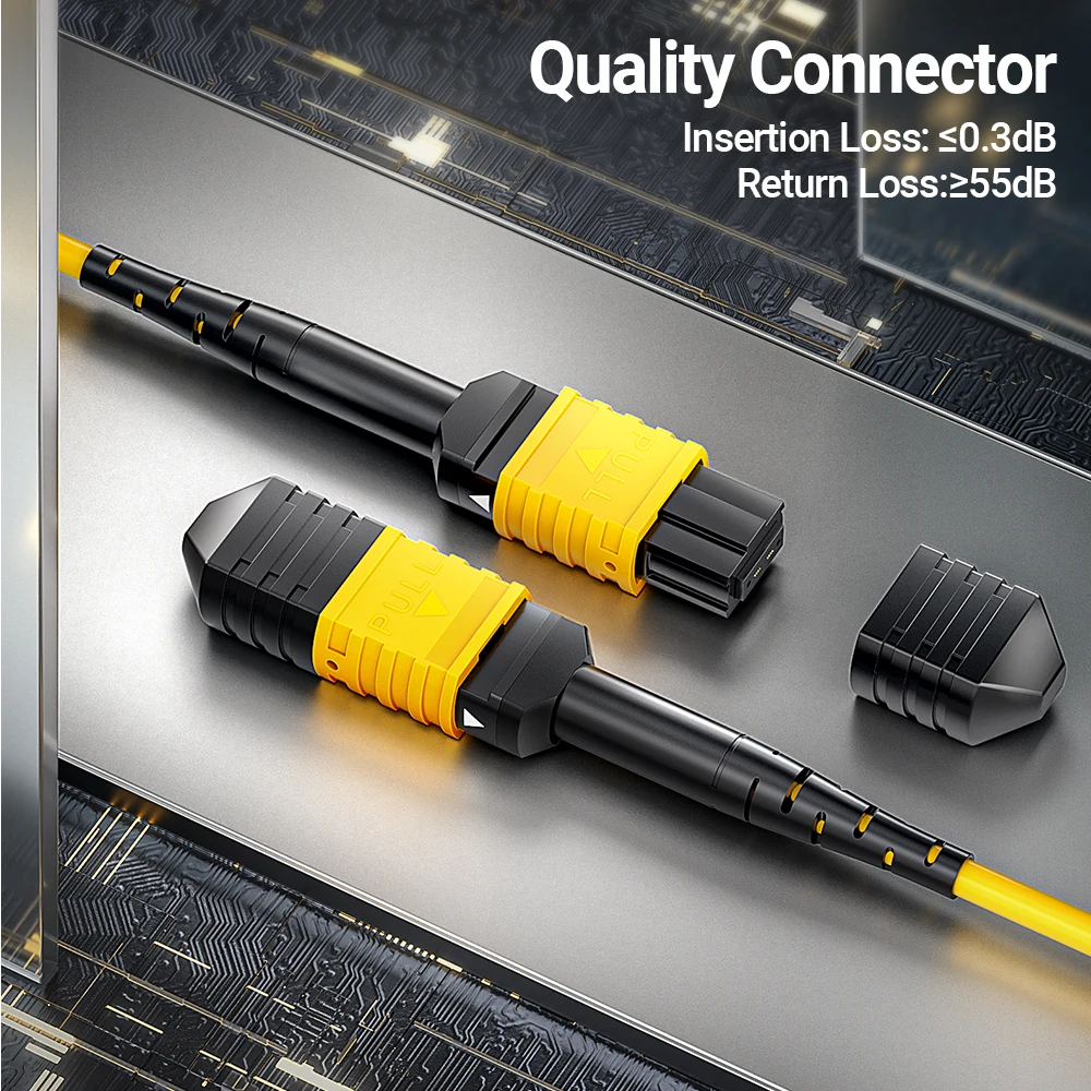 AMPCOM MPO إلى MPO الألياف التصحيح الحبل نوع B OS2 المفردة 8/12/24 النوى كابل صندوق السيارة لأجهزة الإرسال والاستقبال 10G QSFP + 100G QSFP28 1-30 متر